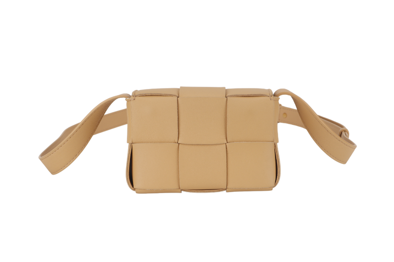 BOTTEGA VENETA CANDY CASSETTE CROSSBODY BAG PORRIDGE LAMBSKIN GOLD HARDWARE WITH DUST COVER