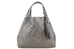 GUCCI SOHO INTERLOCKING G TOTE BAG DARK GREEN LEATHER RUTHENIUM HARDWARE WITH DUST COVER