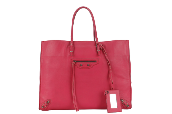 BALENCIAGA HOLIDAY A4 FUCHSIA LEATHER TOTE BAG WITH DUST COVER