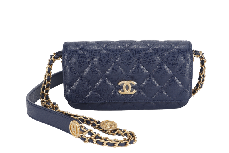 CHANEL WOC (AP6Jxxxx) NAVY BLUE CAVIAR LEATHER GOLD HARDWARE WITH DUST COVER AND BOX