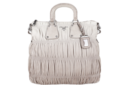 PRADA NAPPA GAUFRE (BN1935) GREY LEATHER SILVER HARDWARE WITH STRAPS, CARD AND DUST COVER