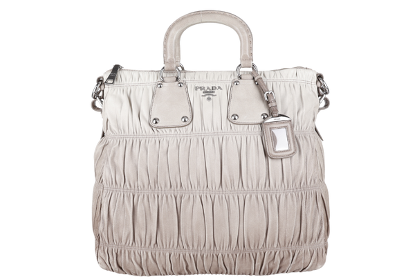 PRADA NAPPA GAUFRE (BN1935) GREY LEATHER SILVER HARDWARE WITH STRAPS, CARD AND DUST COVER