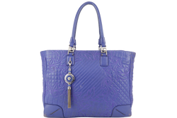 VERSACE PURPLE QUILTED LEATHER ELETTRA VANITAS TOTE GOLD HARDWARE WITH DUST COVER