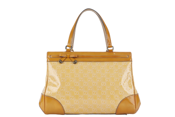 GUCCI GUCCISSIMA MAYFAIR (257612) YELLOW PATENT LEATHER SILVER HARDWARE WITH DUST COVER