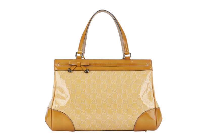 GUCCI GUCCISSIMA MAYFAIR (257612) YELLOW PATENT LEATHER SILVER HARDWARE WITH DUST COVER