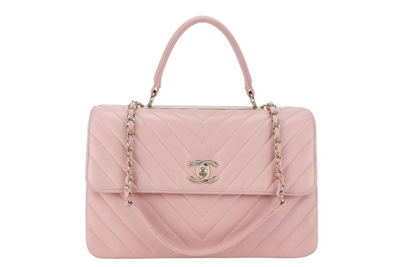 CHANEL TRENDY CC FLAP (2550xxxx) WITH TOP HANDLE MEDIUM PINK LAMBSKIN GOLD HARDWARE WITH DUST COVER