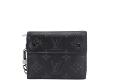 LOUIS VUITTON RIVET CHAIN COMPACT WALLET MONOGRAM ECLIPSE SILVER HARDWARE WITH DUST COVER AND BOX