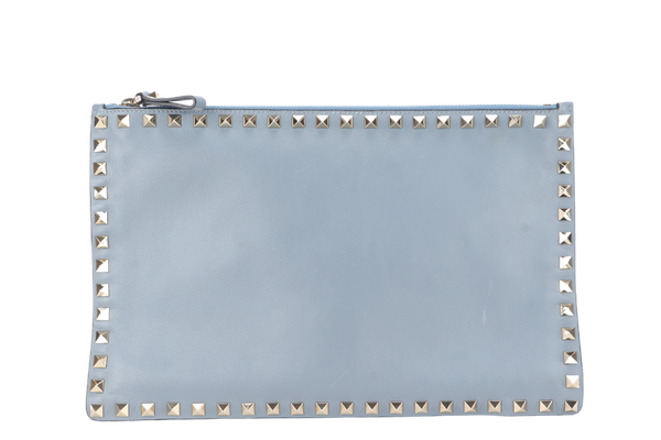 VALENTINO GARAVANI ROCK STUDDED CLUTCH GREY LEATHER NO DUST COVER