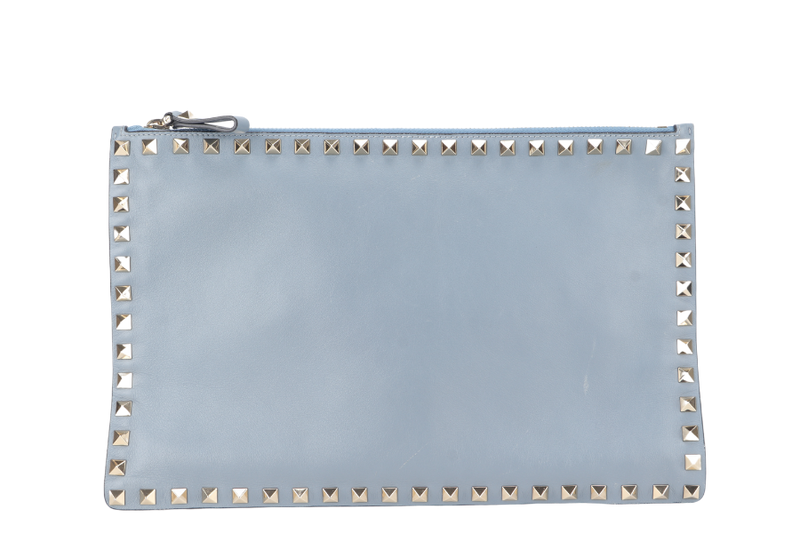 VALENTINO GARAVANI ROCK STUDDED CLUTCH GREY LEATHER NO DUST COVER