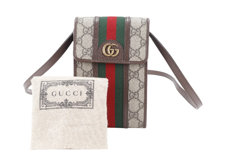 GUCCI GG SUPREME OPHIDIA MINI BROWN CANVAS W.O.C GOLD HARDWARE WITH DUST COVER