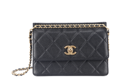 CHANEL 23A CHAIN SHOULDER BAG MICROCHIP (GCNHxxxx) BLACK CAVIAR LEATHER GOLD HARDWARE WITH DUST COVER AND BOX