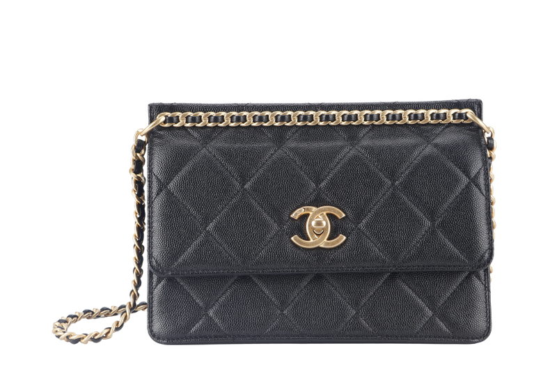 CHANEL 23A CHAIN SHOULDER BAG MICROCHIP (GCNHxxxx) BLACK CAVIAR LEATHER GOLD HARDWARE WITH DUST COVER AND BOX