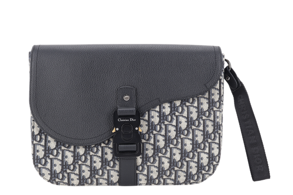 CHRISTIAN DIOR SADDLE A5 POUCH OBLIQUE JACQUARD WITH BLACK LEATHER WITH DUST COVER