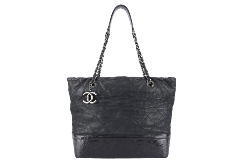 CHANEL VIP TOTE BLACK QUILTED IREDESCENT CALFSKIN LEATHER RUTHENIUM HARDWARE 1494xxxx SILVER HARDWARE WITH CARD AND DUST COVER