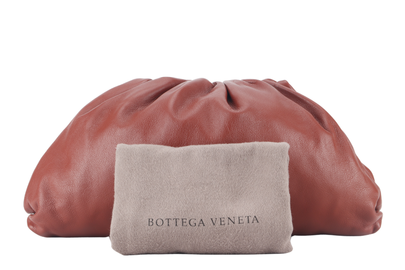 BOTTEGA VENETA POUCH CLUTCH BROWN CALF LEATHER GOLD HARDWARE WITH DUST COVER