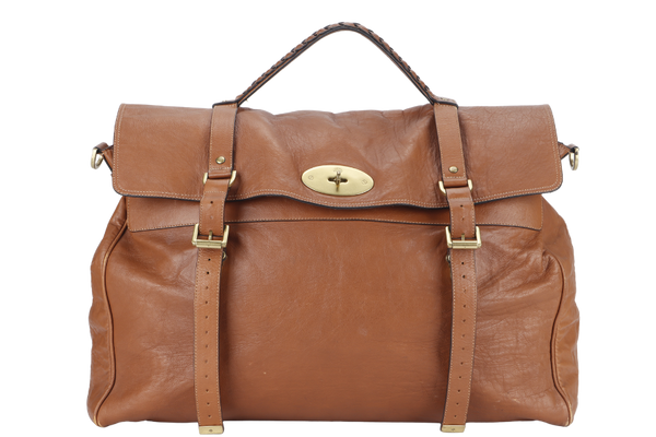 MULBERRY OVERSIZED ALEXA TAN OAK BUFFALO LEATHER SATCHEL BAG GOLD HARDWARE WITH DUST COVER