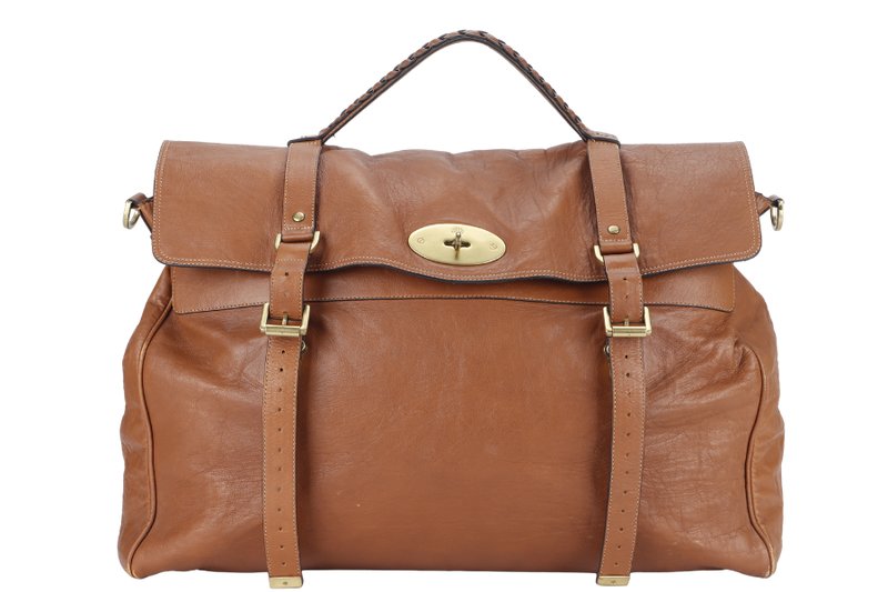 MULBERRY OVERSIZED ALEXA TAN OAK BUFFALO LEATHER SATCHEL BAG GOLD HARDWARE WITH DUST COVER