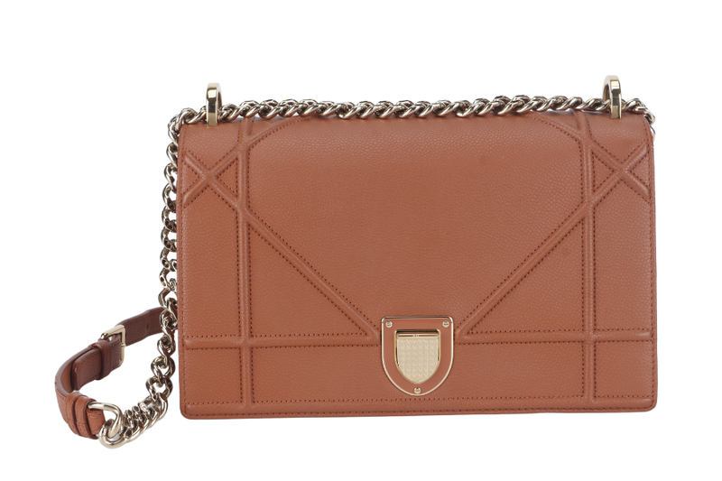 CHRISTIAN DIOR DIORAMA SHOULDER BAG (09-BO-0176) COPPER BROWN LEATHER GOLD HARDWARE WITH STRAPS , CARD AND DUST COVER