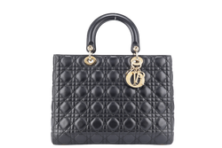 CHRISTIAN DIOR LADY DIOR LARGE BLACK LAMBSKIN (18-MA-0114) GOLD HARDWARE WITH STRAPS, NO DUST COVER