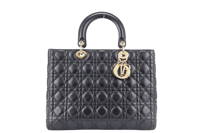 CHRISTIAN DIOR LADY DIOR LARGE BLACK LAMBSKIN (18-MA-0114) GOLD HARDWARE WITH STRAPS, NO DUST COVER