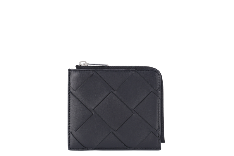 BOTTEGA VENETA MAXI INTRECCIATO BLACK L SHAPE ZIPPY WALLET WITH DUST COVER AND BOX