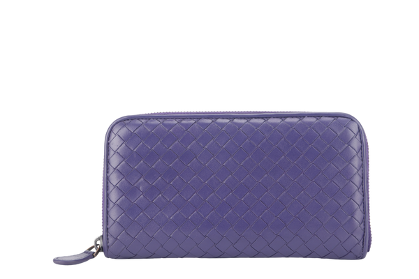 BOTTEGA VENETA LONG WALLET INTRECCIATO PURPLE LEATHER WITH DUST COVER AND BOX