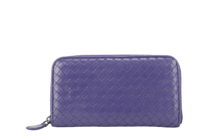 BOTTEGA VENETA LONG WALLET INTRECCIATO PURPLE LEATHER WITH DUST COVER AND BOX