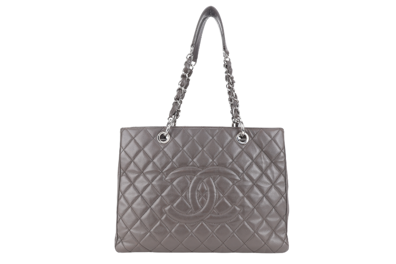CHANEL GRAND SHOPPING TOTE (1503xxxx) GREY CAVIAR LEATHER SILVER HARDWARE WITH CARD NO DUST COVER