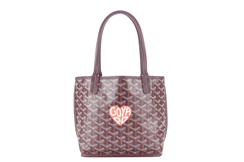 GOYARD ANJOU MINI BAG BURGUNDY COLOR WITH BIG ORANGE HEART SHAPE WITH DUST COVER