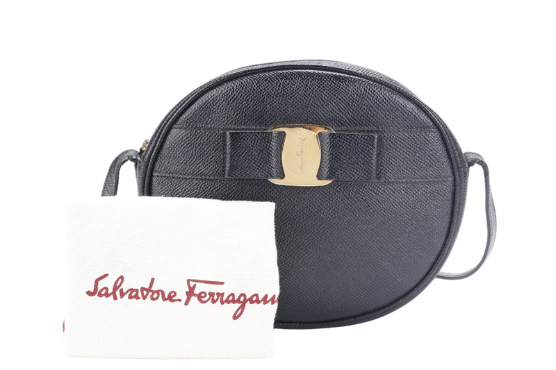 SALVATORE FERRAGAMO VARA BOW MINI CROSSBODY BAG BLACK CALF LEATHER WITH DUST COVER