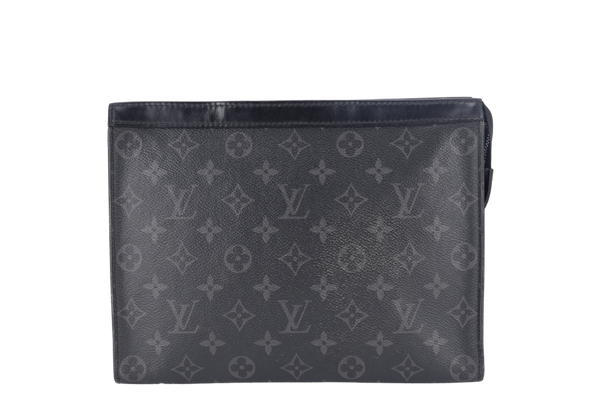 LOUIS VUITTON M61692 POCHETTE VOYAGE MM BLACK MONOGRAM ECLIPSE CANVAS SILVER HARDWARE