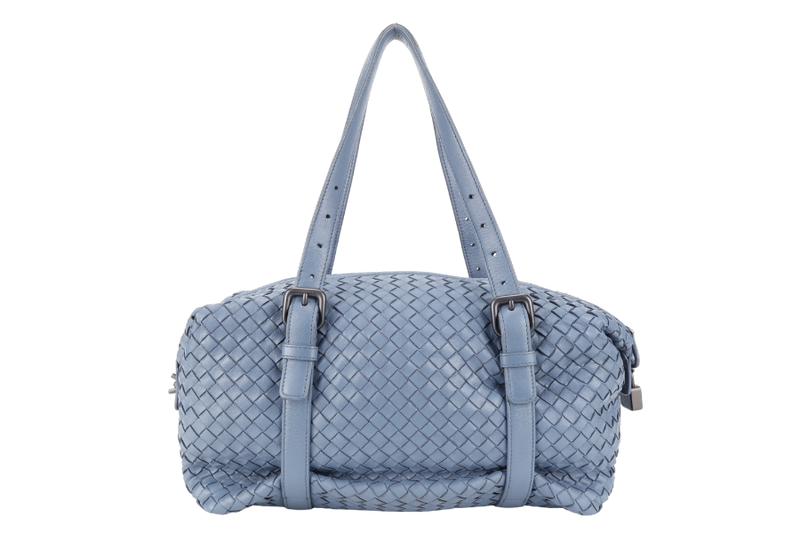 BOTTEGA VENETA LIGHT BLUE INTERCCIATO BOWLER BAG NO DUST COVER WITH LOCK &amp; KEYS