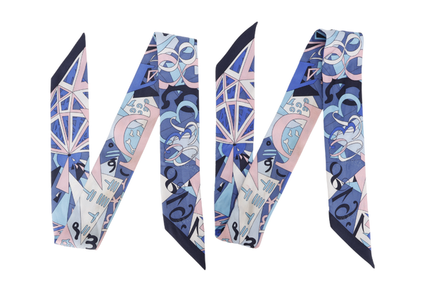 HERMES SILK TWILLY LIGHT BLUE AND PINK ABSTRACT PATTERN WITH BOX