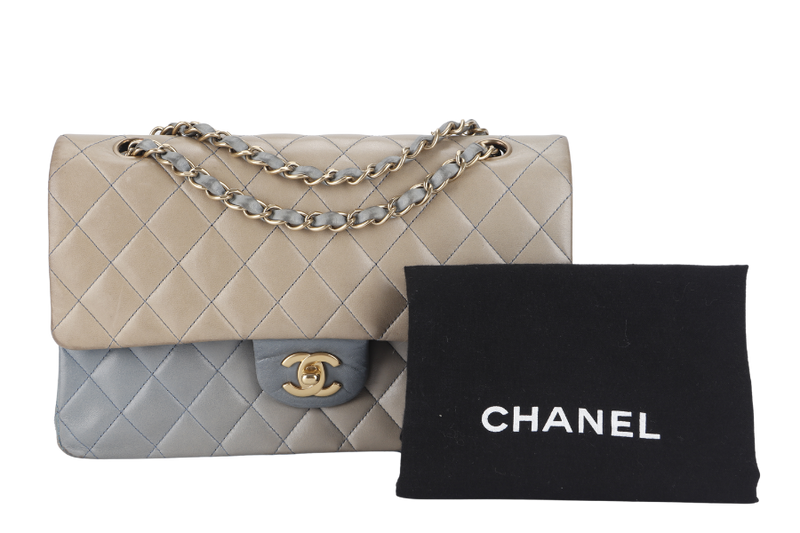 CHANEL OMBRE CLASSIC DOUBLE FLAP (1349xxxx) MEDIUM MULTICOLOUR LAMBSKIN LEATHER GOLD HARDWARE WITH DUST COVER AND BOX