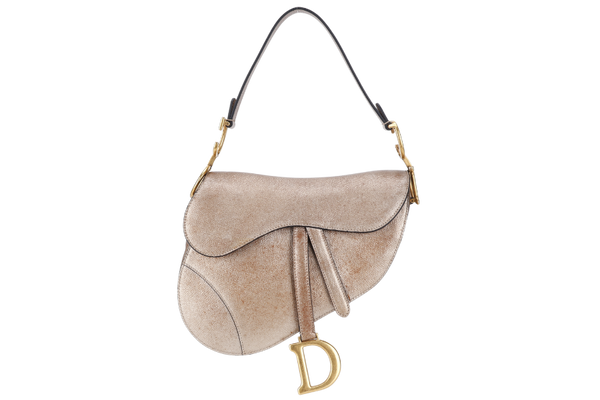 CHRISTIAN DIOR SADDLE BAG SMALL GOLD BROWN LEATHER GOLD HARDWARE NO DUST COVER