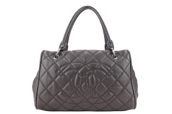 CHANEL TIMELESS CC BOSTON BAG DARK BROWN SOFT CAVIAR SILVER HARDWARE (1207xxxx) WITH DUST COVER NO CARD