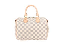 LOUIS VUITTON SPEEDY BANDOULIERE 25 DAMIER AZUR MONOGRAM COATED CANVAS GOLD HARDWARE WITH DUST COVER