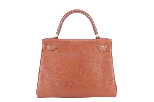 HERMES KELLY 28 FAUVE BARENIA FAUBOURG GOLD HARDWARE STAMP Z (YEAR 2021) WITH KEYS, LOCK, STRAPS, RAINCOAT AND DUST COVER
