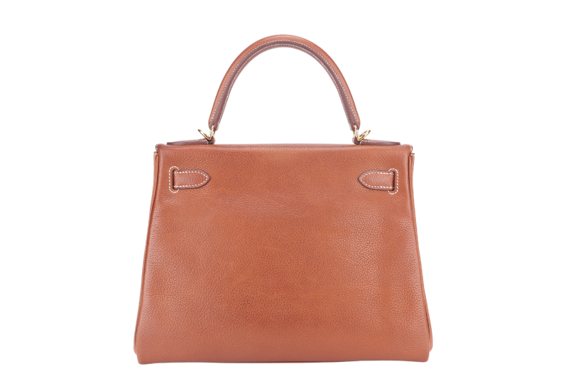 HERMES KELLY 28 FAUVE BARENIA FAUBOURG GOLD HARDWARE STAMP Z (YEAR 2021) WITH KEYS, LOCK, STRAPS, RAINCOAT AND DUST COVER