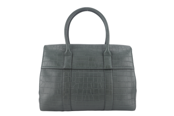 MULBERRY BAYSWATER NETTLE GREEN CROC EMBOSSED NAPPA LEATHER BAG GOLD HARDWARE WITH PADLOCK NO DUST COVER