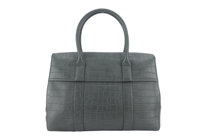MULBERRY BAYSWATER NETTLE GREEN CROC EMBOSSED NAPPA LEATHER BAG GOLD HARDWARE WITH PADLOCK NO DUST COVER