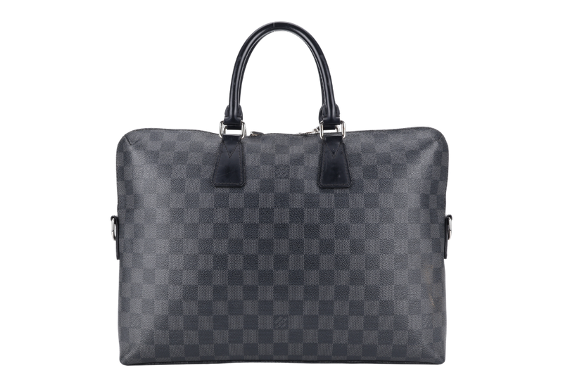 LOUIS VUITTON N48224 PORTE DOCUMENT JOULE BRIEFCASE DAMIER GRAPHITE CANVAS SILVER HARDWARE WITH STRAPS