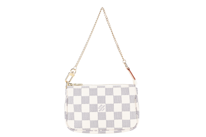 LOUIS VUITTON N58010 MINI POCHETTE ACCESSORIES DAMIER AZUR CANVAS GOLD HARDWARE WITH DUST COVER AND BOX
