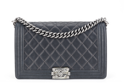 CHANEL LE BOY (2111xxxx) NEW MEDIUM BLACK LAMBSKIN RUTHENIUM HARDWARE WITH CARD AND DUST COVER