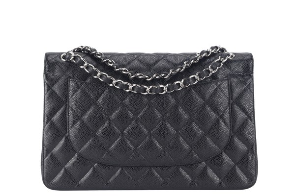 CHANEL CLASSIC FLAP JUMBO (1524xxxx) BLACK CAVIAR SILVER HARDWARE WITH CARD AND DUST COVER