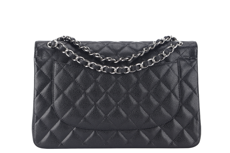 CHANEL CLASSIC FLAP JUMBO (1524xxxx) BLACK CAVIAR SILVER HARDWARE WITH CARD AND DUST COVER