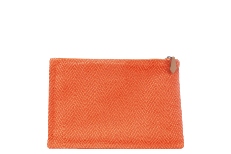 HERMES TROUSSE PLATE PM ORANGE CANVAS SILVER HARDWARE NO DUST COVER