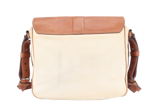 SALVATORE FERRAGAMO MESSENGER BAG SPRING 2012 MENSWEAR BROWN LEATHER WITH CANVAS SILVER HARDWARE NO DUST COVER