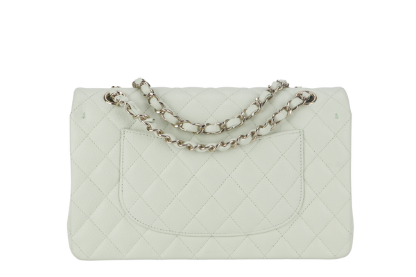 CHANEL FLAP MEDIUM (ALUNxxxx) MINT GREEN CAVIAR LEATHER LIGHT GOLD HARDWARE MICROCHIP WITH DUST COVER