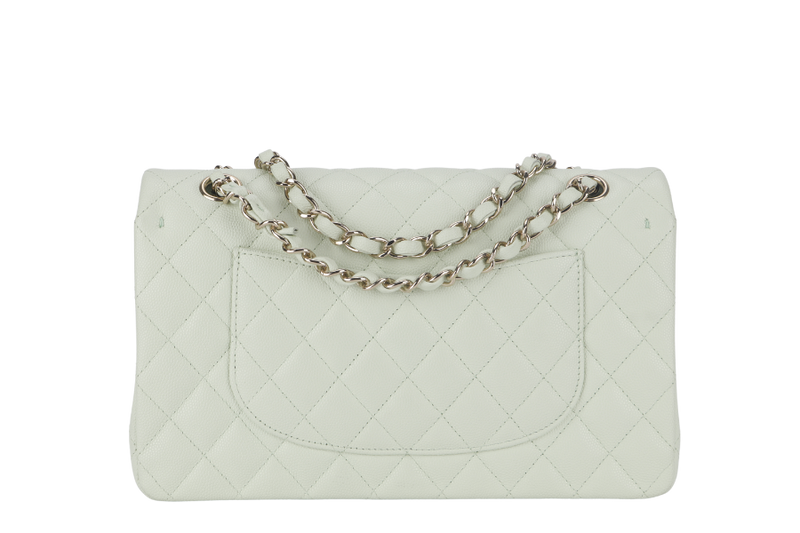 CHANEL FLAP MEDIUM (ALUNxxxx) MINT GREEN CAVIAR LEATHER LIGHT GOLD HARDWARE MICROCHIP WITH DUST COVER